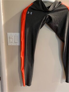 Under Armour  Dark Gray Leggings with Bright Orange Side Stripe